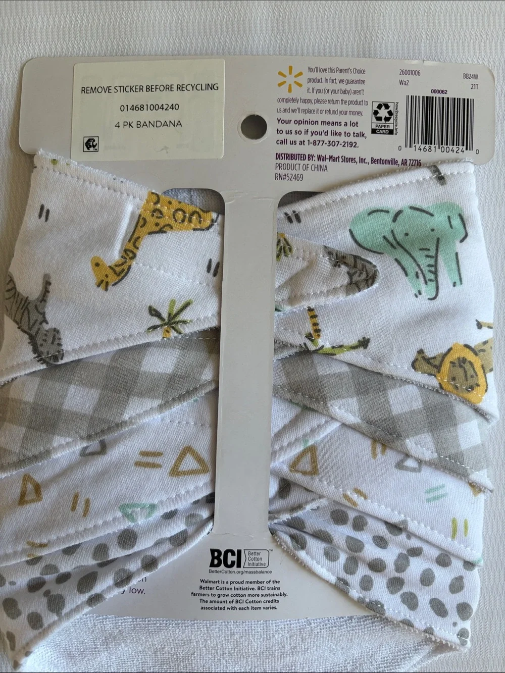 Parents Choice White & Mint Safari Bandana Bibs - 4 Pack